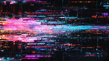 Abstract background with colorful distorted motion glitch. Broadcast error, grunge damaged effectの素材