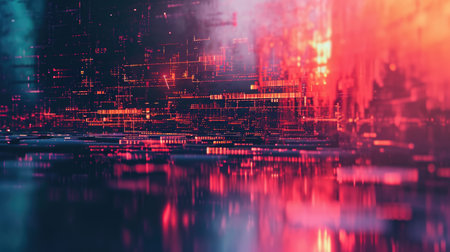Abstract background with colorful distorted motion glitch. Broadcast error, grunge damaged effectの素材
