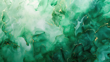Abstract artistic green alcohol ink background. Marble liquid texture bannerの素材