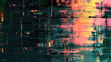 Abstract background with colorful distorted motion glitch. Broadcast error, grunge damaged effectの素材