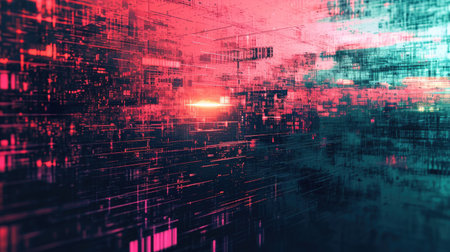 Abstract background with colorful distorted motion glitch. Broadcast error, grunge damaged effectの素材
