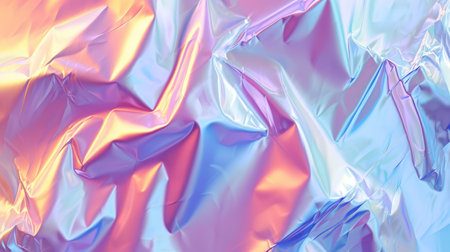 Abstract background with colorful iridescent holographic foil. Trendy 2yk fashion banner, pastel silver metallic wallpaperの素材