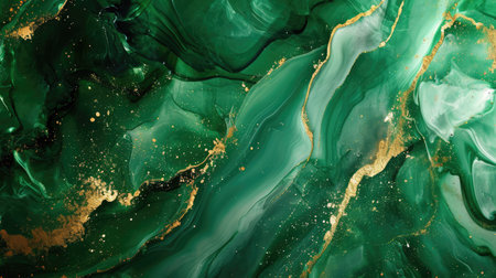 Abstract artistic green alcohol ink background. Marble liquid texture bannerの素材