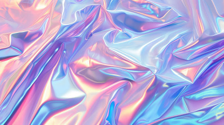 Abstract background with colorful iridescent holographic foil. Trendy 2yk fashion banner, pastel silver metallic wallpaperの素材