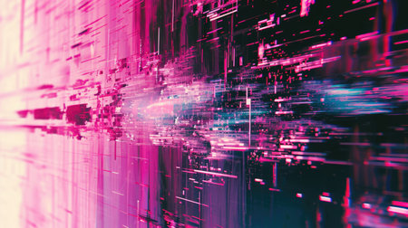 Abstract background with colorful distorted motion glitch. Broadcast error, grunge damaged effectの素材