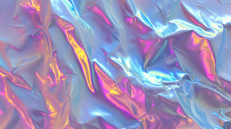 Abstract background with colorful iridescent holographic foil. Trendy 2yk fashion banner, pastel silver metallic wallpaperの素材
