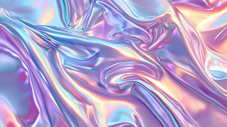 Abstract background with colorful iridescent holographic foil. Trendy 2yk fashion banner, pastel silver metallic wallpaperの素材