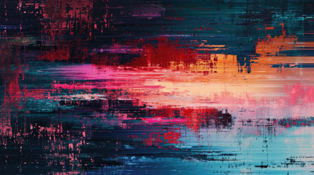 Abstract background with colorful distorted motion glitch. Broadcast error, grunge damaged effectの素材