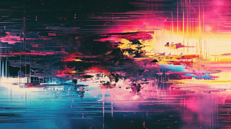 Abstract background with colorful distorted motion glitch. Broadcast error, grunge damaged effectの素材