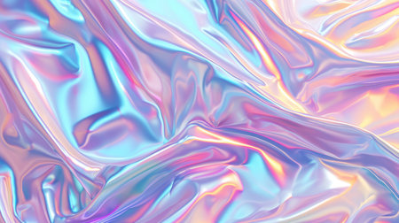 Abstract background with colorful iridescent holographic foil. Trendy 2yk fashion banner, pastel silver metallic wallpaperの素材