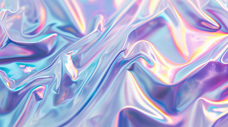 Abstract background with colorful iridescent holographic foil. Trendy 2yk fashion banner, pastel silver metallic wallpaperの素材