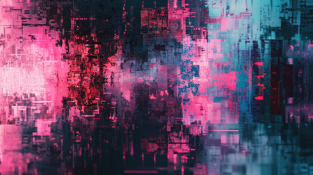Abstract background with colorful distorted motion glitch. Broadcast error, grunge damaged effectの素材