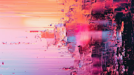 Abstract background with colorful distorted motion glitch. Broadcast error, grunge damaged effectの素材