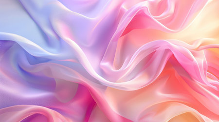 Fashionable aesthetic pastel background with silky soft textile fabric. Elegant wavy cloth textureの素材