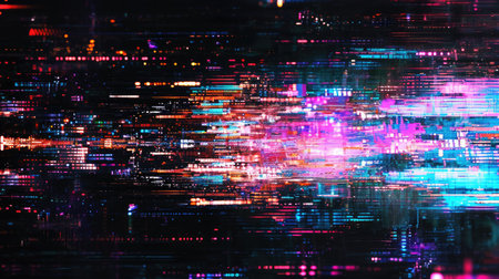 Abstract background with colorful distorted motion glitch. Broadcast error, grunge damaged effectの素材
