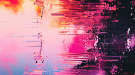Abstract background with colorful distorted motion glitch. Broadcast error, grunge damaged effectの素材