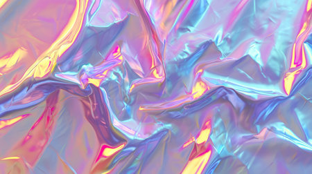 Abstract background with colorful iridescent holographic foil. Trendy 2yk fashion banner, pastel silver metallic wallpaperの素材