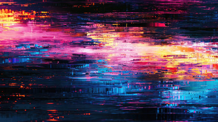 Abstract background with colorful distorted motion glitch. Broadcast error, grunge damaged effectの素材