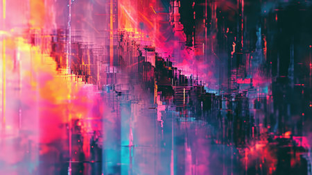 Abstract background with colorful distorted motion glitch. Broadcast error, grunge damaged effectの素材