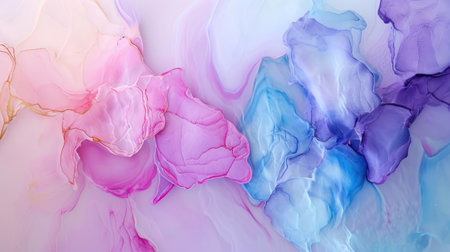 Abstract artistic bright pastel alcohol ink colorful background. Marble liquid texture bannerの素材