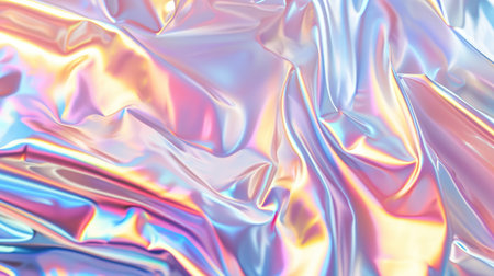 Abstract background with colorful iridescent holographic foil. Trendy 2yk fashion banner, pastel silver metallic wallpaperの素材