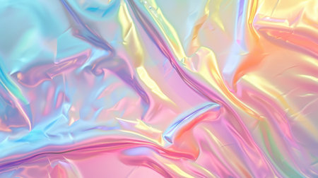 Abstract background with colorful iridescent holographic foil. Trendy 2yk fashion banner, pastel silver metallic wallpaperの素材
