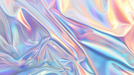 Abstract background with colorful iridescent holographic foil. Trendy 2yk fashion banner, pastel silver metallic wallpaperの素材