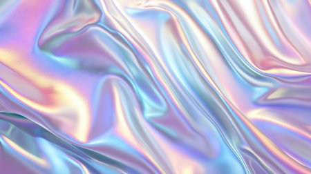Abstract background with colorful iridescent holographic foil. Trendy 2yk fashion banner, pastel silver metallic wallpaperの素材
