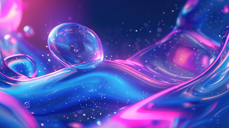 Abstract neon colorful background with fluid wavy shapesの素材