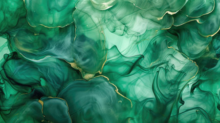 Abstract artistic green alcohol ink background. Marble liquid texture bannerの素材
