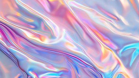 Abstract background with colorful iridescent holographic foil. Trendy 2yk fashion banner, pastel silver metallic wallpaperの素材