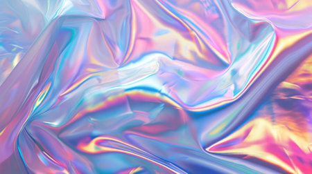 Abstract background with colorful iridescent holographic foil. Trendy 2yk fashion banner, pastel silver metallic wallpaperの素材