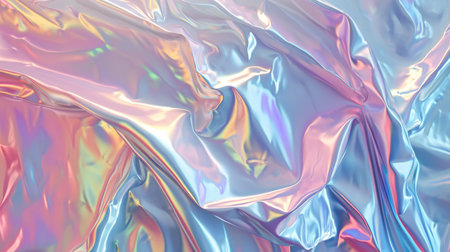Abstract background with colorful iridescent holographic foil. Trendy 2yk fashion banner, pastel silver metallic wallpaperの素材