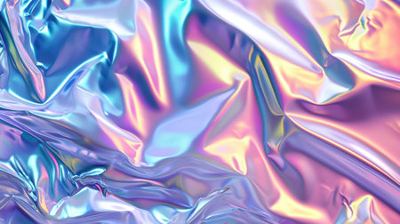 Abstract background with colorful iridescent holographic foil. Trendy 2yk fashion banner, pastel silver metallic wallpaperの素材