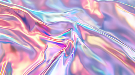 Abstract background with colorful iridescent holographic foil. Trendy 2yk fashion banner, pastel silver metallic wallpaperの素材