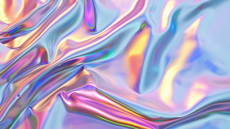 Abstract background with colorful iridescent holographic foil. Trendy 2yk fashion banner, pastel silver metallic wallpaperの素材