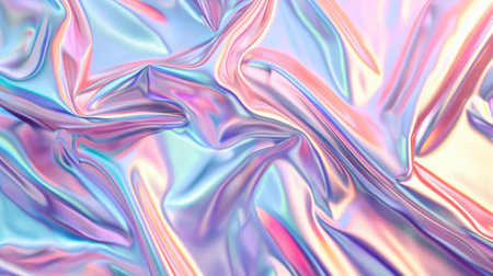 Abstract background with colorful iridescent holographic foil. Trendy 2yk fashion banner, pastel silver metallic wallpaperの素材