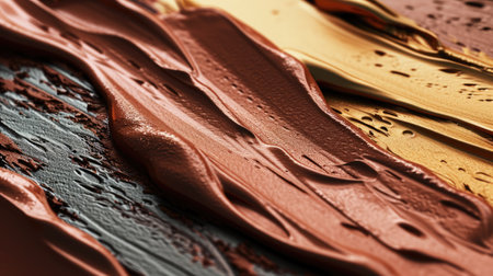 Different samples of make up of liquid foundation or concealer with vary skin tones. Beauty product swatches backgroundの素材