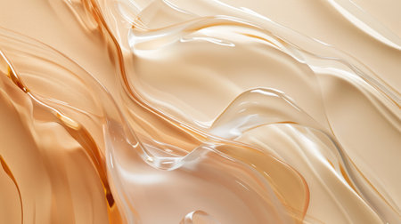 Composition with different samples smear of transparent gel or cream serums. Beauty product swatches on pastel backgroundの素材