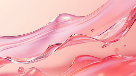 Smooth wavy transparent liquid texture on pastel pink background. Beauty product banner, serum, cream or moisturizerの素材