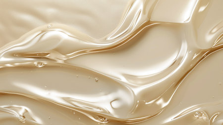 Smooth wavy transparent liquid texture on pastel beige background. Beauty product banner, serum, cream or moisturizerの素材