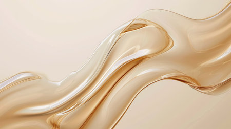 Smooth wavy transparent liquid texture on pastel beige background. Beauty product banner, serum, cream or moisturizerの素材