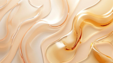 Composition with different samples smear of transparent gel or cream serums. Beauty product swatches on pastel backgroundの素材