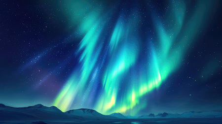 Beautiful night sky with colorful northern lights. Polar aurora, natural effectの素材