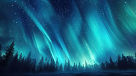 Beautiful night sky with colorful northern lights. Polar aurora, natural effectの素材