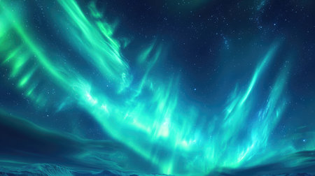 Beautiful night sky with colorful northern lights. Polar aurora, natural effectの素材