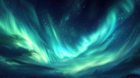 Beautiful night sky with colorful northern lights. Polar aurora, natural effectの素材