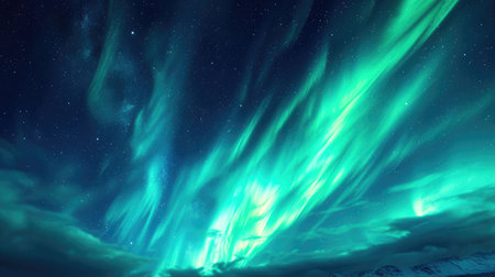 Beautiful night sky with colorful northern lights. Polar aurora, natural effectの素材