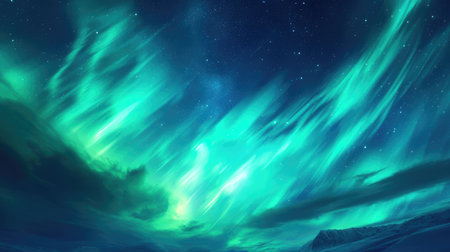 Beautiful night sky with colorful northern lights. Polar aurora, natural effectの素材