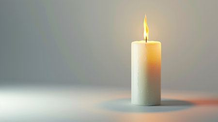 White candle on white background with a free place for text. Concept of home, spa, relaxation, meditation or festive celebration bannerの素材
